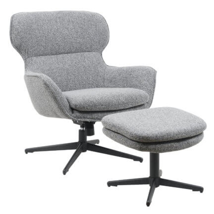 Sessel ivy + hocker, 360 ° drehbar, mit wippfunktion, steel grey schräfgrontansicht