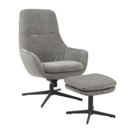 Sessel lilli + hocker, 360 ° drehbar, mit wippfunktion, charcoal grey schrägfrontansicht