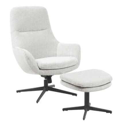 Sessel lilli + hocker, 360 ° drehbar, mit wippfunktion, silver lining schrägfrontansicht