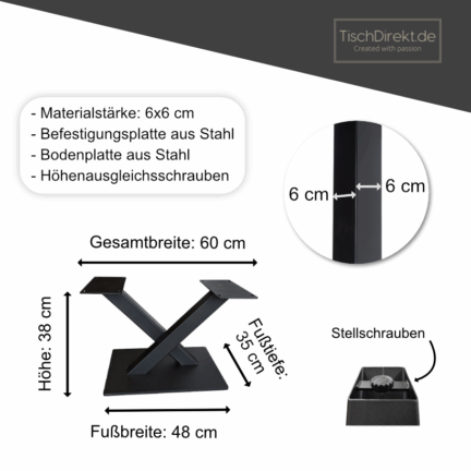 Tischgestell couch center x stahl maße td