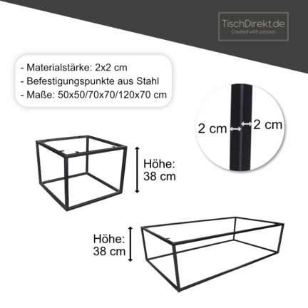Tischgestell couch cube stahl schwarz maße td