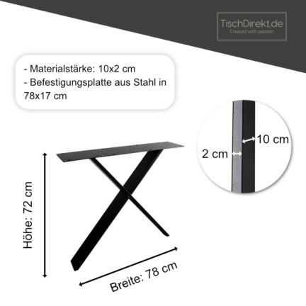 Tischgestell ultra light x stahl maße