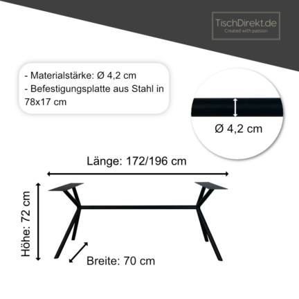 Tischgestelle light spider round stahl maße in 172/196x70 cm, höhe 72 cm