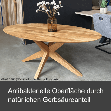 Tischplatte chalet a 30 mm eiche oval geschliffen abgerundete schweizer kante antibakteriell td