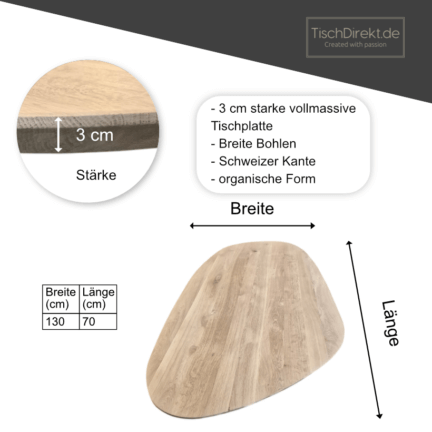 Tischplatte chalet k kieselform, 30 mm eiche schweizer kante kleinformat maße