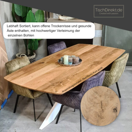 Tischplatte chalet u eiche leicht oval durchgehende lamellen geschliffen