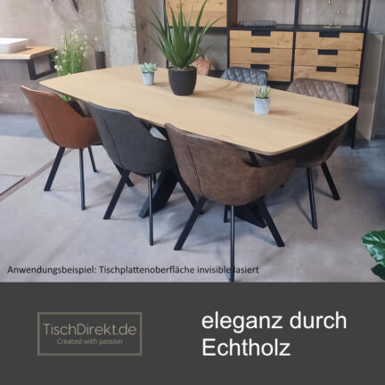 Tischplatte chalet u eiche leicht oval durchgehende lamellen geschliffen