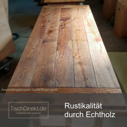 Tischplatte eiche loft k, gerade kante stirnseitig kopfbohlen rustikale wirkung der eiche