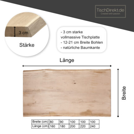 Tischplatte loft b 30 mm gebürstet baumkante