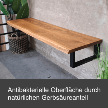 Waschtischplatte eiche, schwarz gespachtelt und geölt, baumkante oder gerade kante, antibakteriell durch natürlichen gerbsäureanteil
