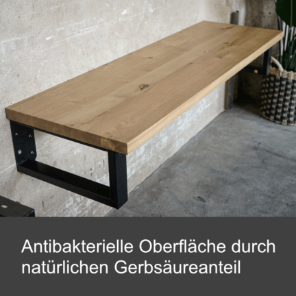 Waschtischplatte eiche, gespachtelt und lackiert, antibakterielle oberfläche durch natürlichen gerbsäureanteil