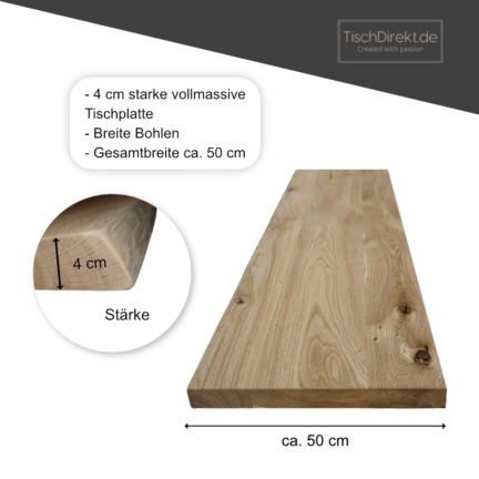 Waschtischplatte eiche, gespachtelt und lackiert, maße 4 cm stark und 50 cm tief mit extra breiten bohlen