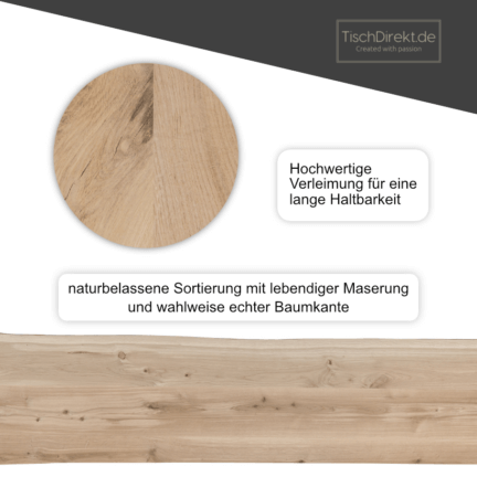 Waschtischplatte eiche, unbehandelt, oberfläche mit natürlicher sortieung und lebendiger maserung, bohlen hochwertig verleimt