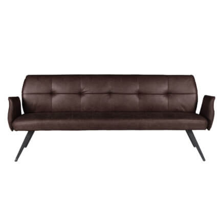 Gepolsterte sitzbank lars mit rückenlehne, abnehmbare armlehnen, lederoptik, ebony, 220 cm