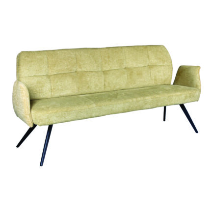 Gepolsterte sitzbank lars mit rückenlehne, abnehmbare armlehnen, webstoff, olive yellow, 180 cm