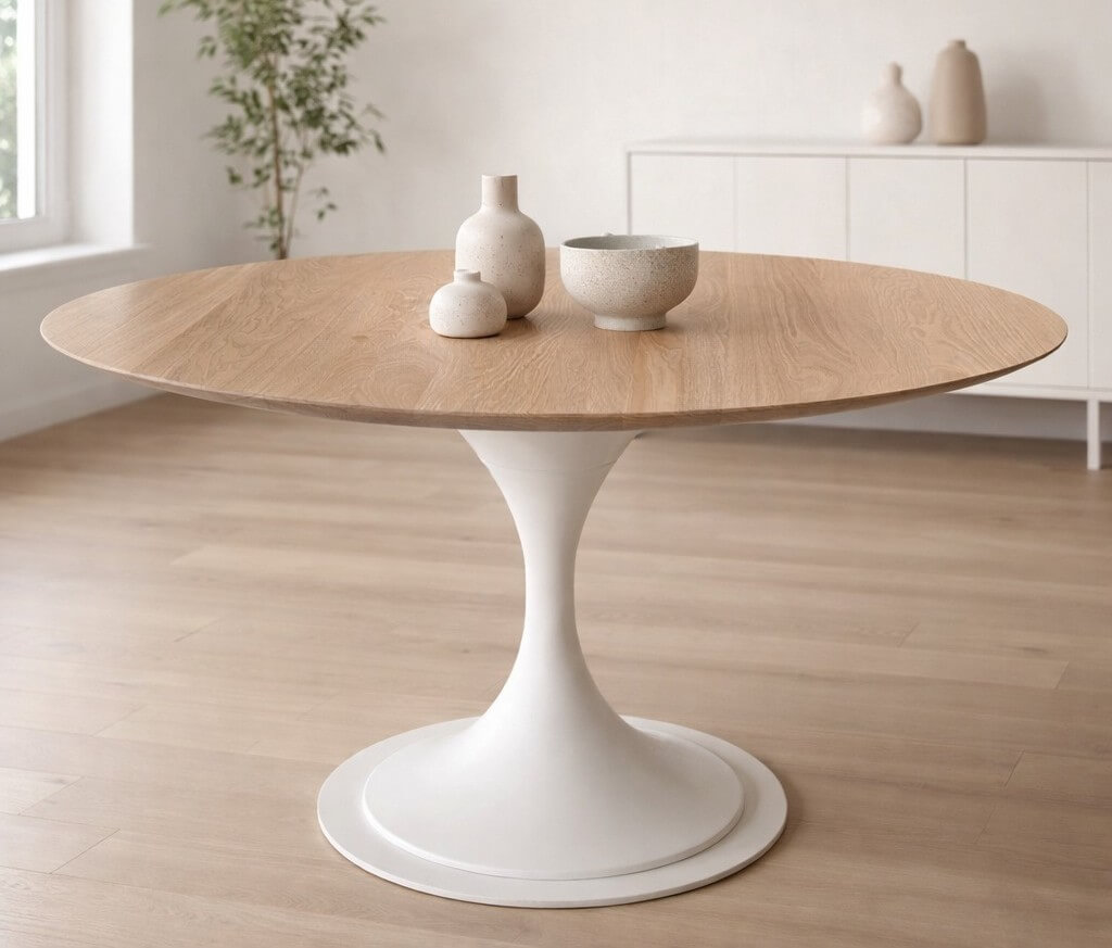 Revival des Design der 60er Jahre – Wie der ikonische Stil heute moderner denn je ist 9 Runder esstisch aus holz mit zentralem standfuß